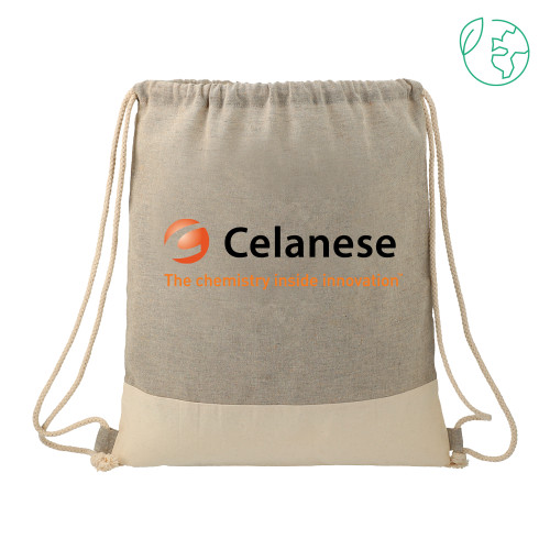  Split Recycled Cotton Grey/Natural Drawstring Bag - Celanese - Primary Logo w/Tagline