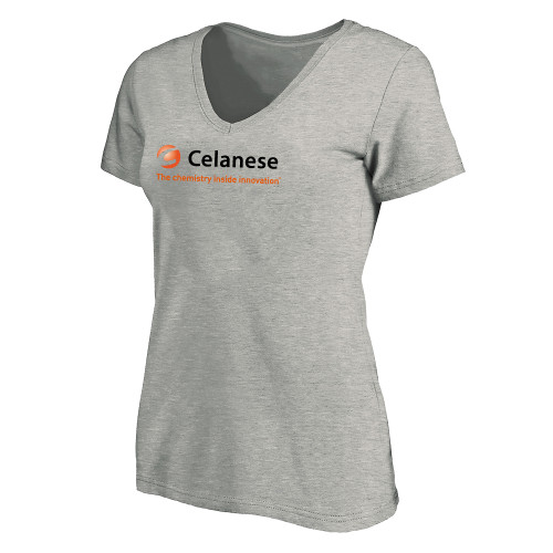  Womens Plus Heather Grey V Neck T Shirt - Celanese - Primary Logo w/Tagline