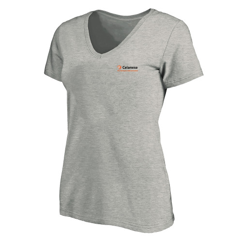  Womens Plus Heather Grey V Neck T Shirt - Celanese - Primary Logo w/Tagline
