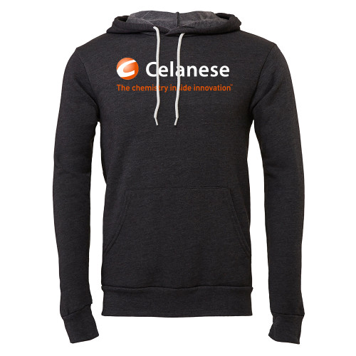 Bella + Canvas Dark Grey Heather Fleece Hood - Celanese - Primary Logo w/Tagline