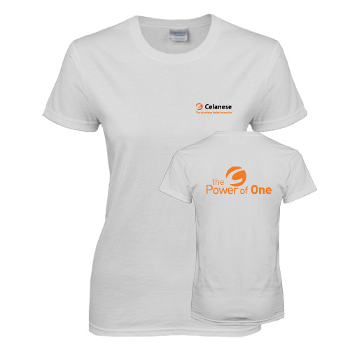  Womens White Short Sleeve Tee - Celanese - Primary Logo w/Tagline