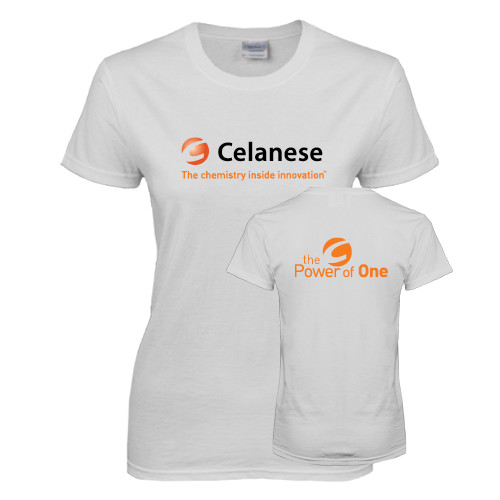  Womens White Short Sleeve Tee - Celanese - Primary Logo w/Tagline
