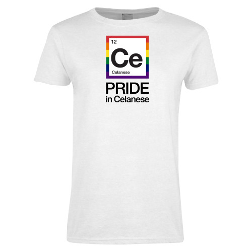  Womens White Short Sleeve Tee - Pride in Celanese Vertical
