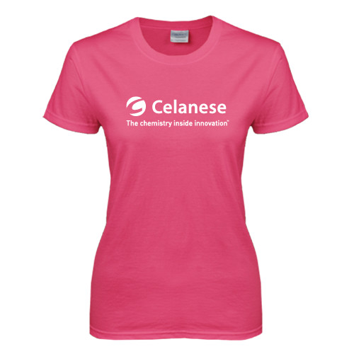  Womens Hot Pink Short Sleeve Tee - Celanese - Primary Logo w/Tagline