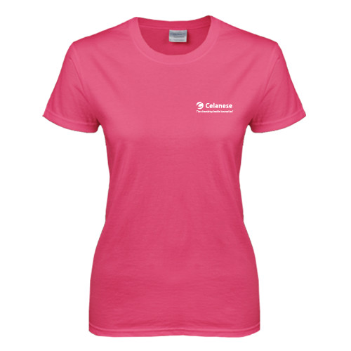  Womens Hot Pink Short Sleeve Tee - Celanese - Primary Logo w/Tagline