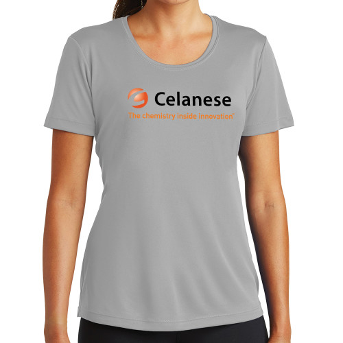  Womens Grey Performance Short Sleeve Tee - Celanese - Primary Logo w/Tagline