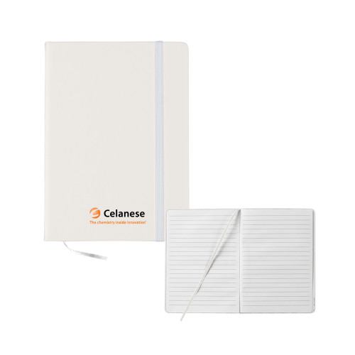  5x7 White Hard Cover Journal - Celanese - Primary Logo w/Tagline