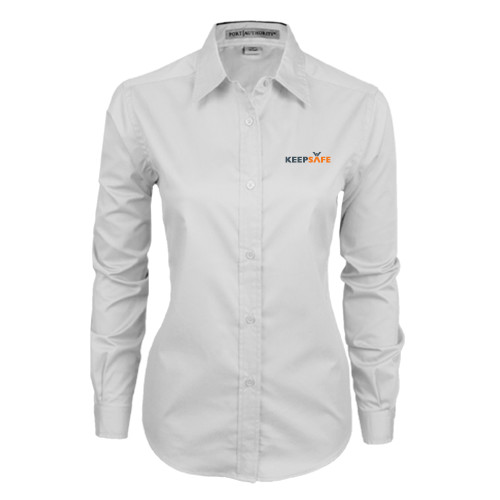 Womens White Twill Button Down Long Sleeve - KeepSafe