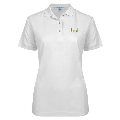  Womens Silk Touch White Pique Polo - bold