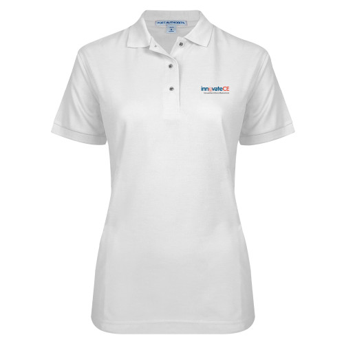  Womens Silk Touch White Pique Polo - innovateCE