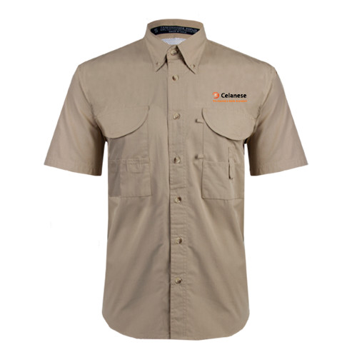  Khaki Fishing Shirt Performance Short Sleeve - Celanese - Primary Logo w/Tagline