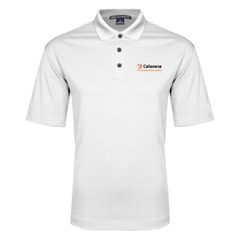  White Performance Fine Jacquard Polo - Celanese - Primary Logo w/Tagline