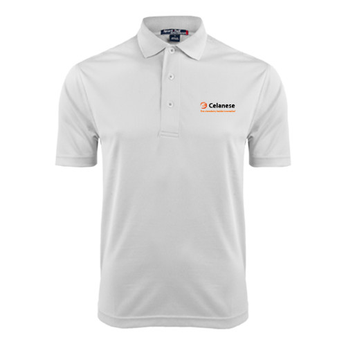  White Dry Mesh Polo - Celanese - Primary Logo w/Tagline