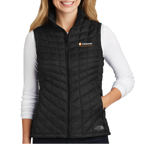  The North Face Womens Thermoball Black Trekker Vest - Celanese - Primary Logo w/Tagline
