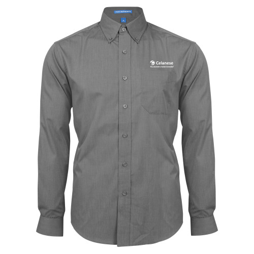  Dark Charcoal Poplin Crosshatch Long Sleeve Button Down - Celanese - Primary Logo w/Tagline