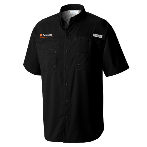  Columbia Black Tamiami Performance Short Sleeve Shirt - Celanese - Primary Logo w/Tagline