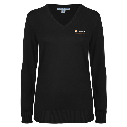  Womens Black VNeck Sweater - Celanese - Primary Logo w/Tagline