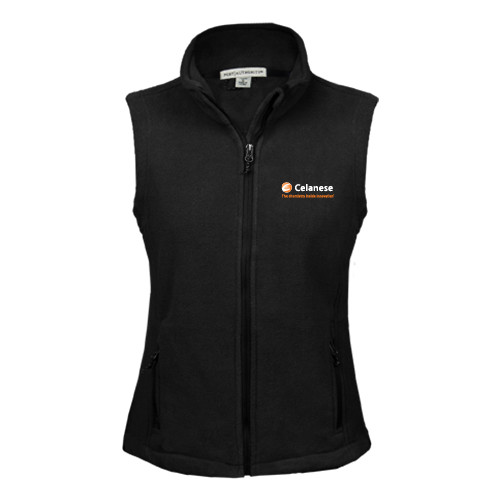  Womens Black Fleece Full Zip Vest - Celanese - Primary Logo w/Tagline