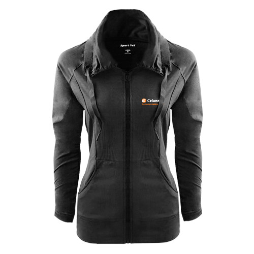  Womens Black Sport Wick Stretch Full Zip Jacket - Celanese - Primary Logo w/Tagline