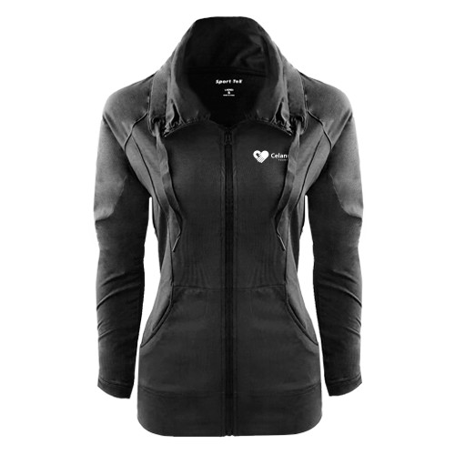  Womens Black Sport Wick Stretch Full Zip Jacket - Celanese Foundation