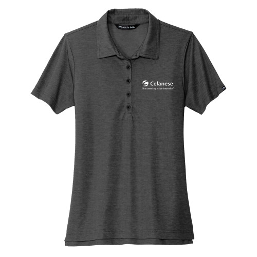  TravisMathew Womens Black Heather Oceanside Polo - Celanese - Primary Logo w/Tagline