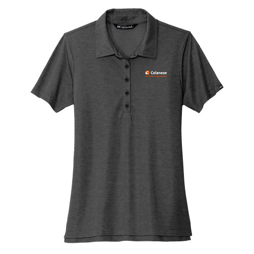  TravisMathew Womens Black Heather Oceanside Polo - Celanese - Primary Logo w/Tagline