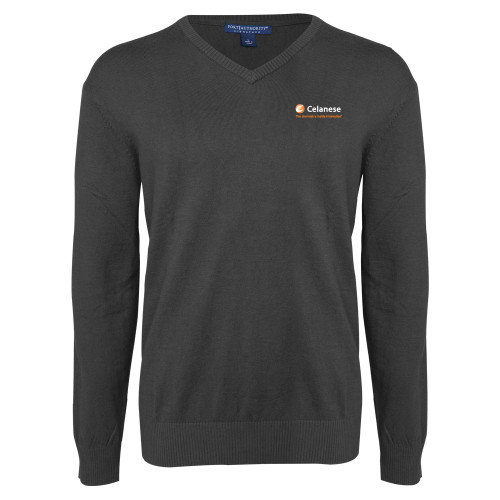  Charcoal Heather VNeck Sweater - Celanese - Primary Logo w/Tagline