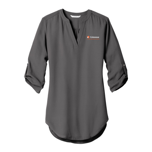  Womens Grey 3/4 Sleeve Tunic Blouse - Celanese - Primary Logo w/Tagline
