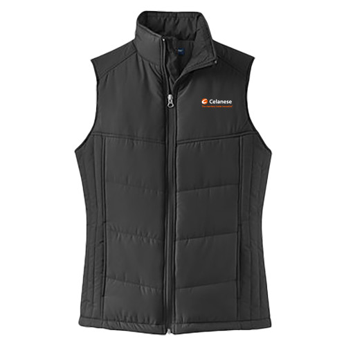  Womens Black Puffer Vest - Celanese - Primary Logo w/Tagline