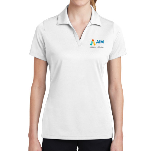  Womens White Dry Mesh Polo - AIM with Tagline