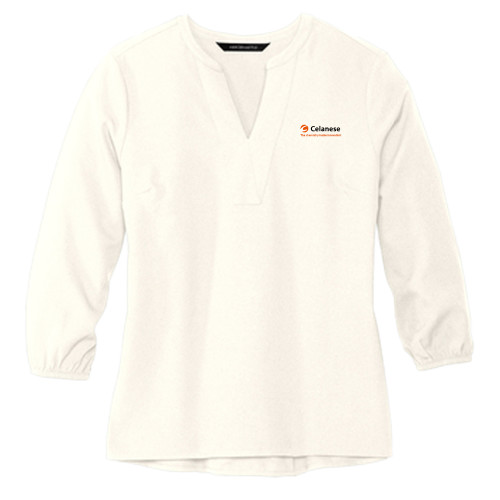  Mercer + Mettle Womens Ivory 3/4 Sleeve Crepe Blouse - Celanese - Primary Logo w/Tagline