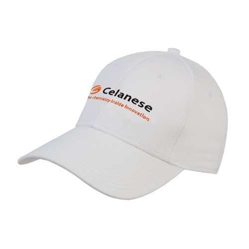  White Structured Adjustable Pro Style Hat - Celanese - Primary Logo w/Tagline