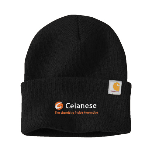  Carhartt Black Knit Beanie w/Cuff - Celanese - Primary Logo w/Tagline