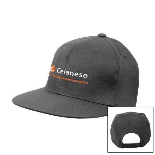  Charcoal Flat Bill Snapback Hat - Celanese - Primary Logo w/Tagline