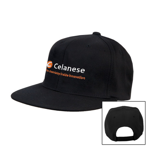  Black Flat Bill Snapback Hat - Celanese - Primary Logo w/Tagline
