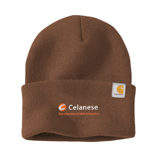  Carhartt Brown Knit Beanie w/Cuff - Celanese - Primary Logo w/Tagline
