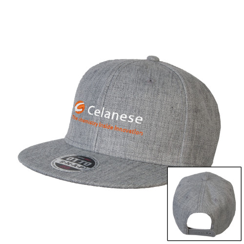  Heather Grey Wool Blend Flat Bill Snapback Hat - Celanese - Primary Logo w/Tagline