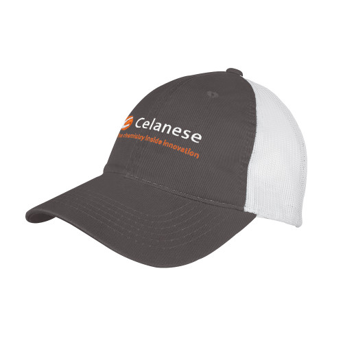  Charcoal/White Mesh Back Unstructured Low Profile Hat - Celanese - Primary Logo w/Tagline