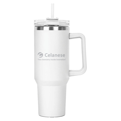  Hippo White Mug & Straw Lid with Twist Closure 40 oz - Celanese - Primary Logo w/Tagline Engraved