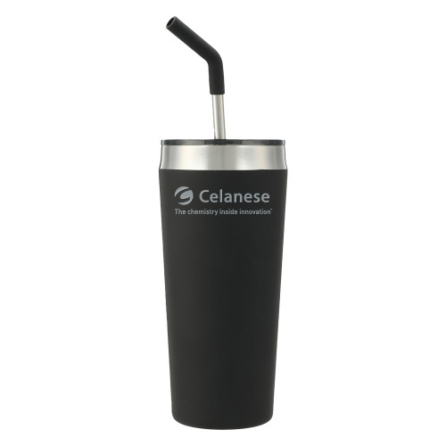  Faye Black Vacuum Tumbler w/ Stainless Steel Straw 20 oz - Celanese - Primary Logo w/Tagline Engraved