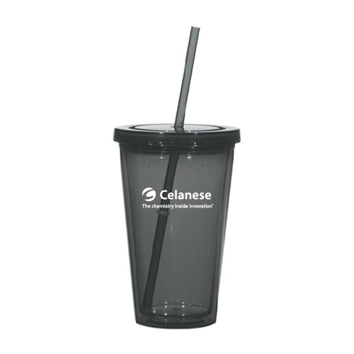  Madison Double Wall Charcoal Tumbler w/Straw 16oz - Celanese - Primary Logo w/Tagline