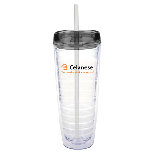  Tritan Double Wall Tumbler w/Charcoal Top 26oz - Celanese - Primary Logo w/Tagline
