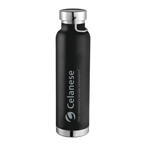  Thor Copper Vacuum Insulated Black Bottle 22oz - Celanese - Primary Logo w/Tagline Engraved