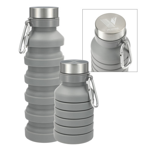  Zigoo Silicone Collapsible Grey Bottle 18oz - Veterans Engraved
