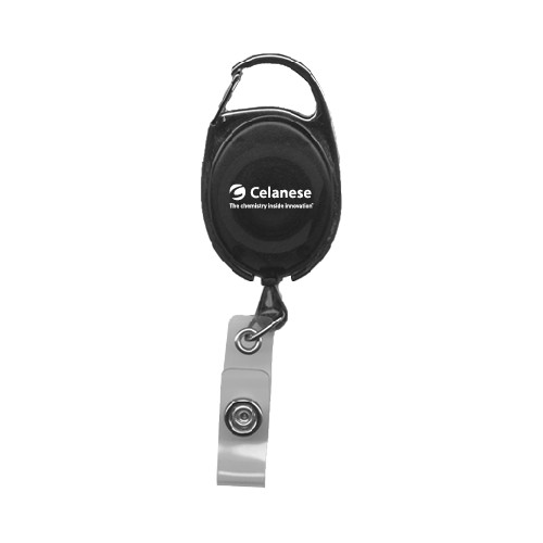  Black Oval Retractable Badge Holder w/Clip - Celanese - Primary Logo w/Tagline