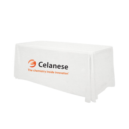  White 6 foot Table Throw - Celanese - Primary Logo w/Tagline