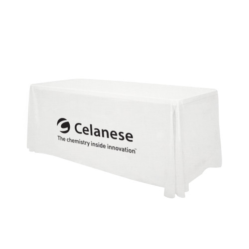  White 6 foot Table Throw - Celanese - Primary Logo w/Tagline