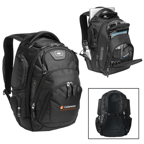  OGIO Black Stratagem Backpack - Celanese - Primary Logo w/Tagline