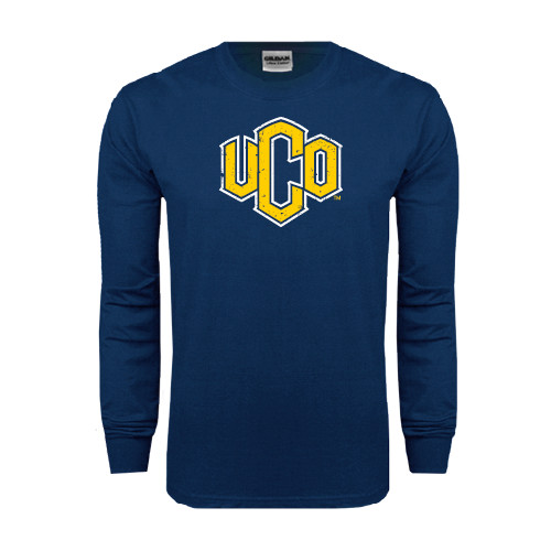  Navy Long Sleeve T-Shirt - Official Logo Distressed