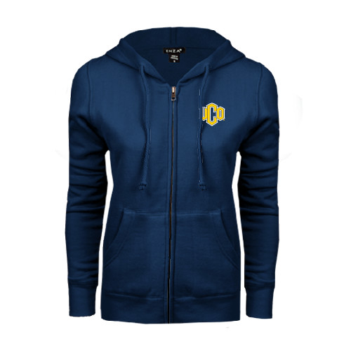  ENZA Womens Navy Fleece Full Zip Hoodie - Official Logo